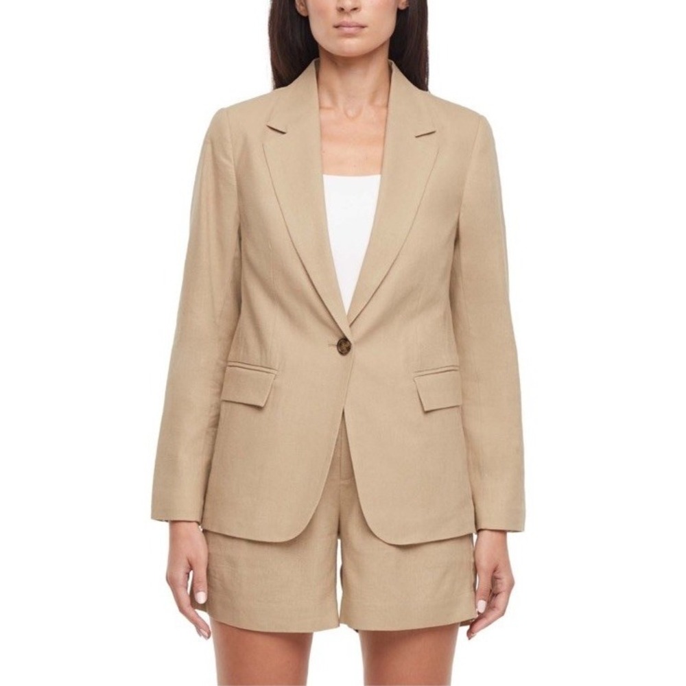 Express NWT Women's Classic Lightweight Boyfriend Fit Linen Blend Blazer XS Tan